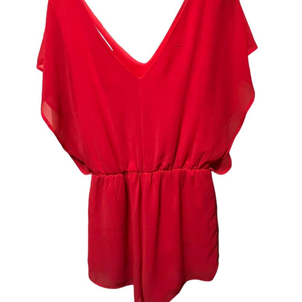 Off Shoulder V Neck Jumpsuit Bright Red (XS)